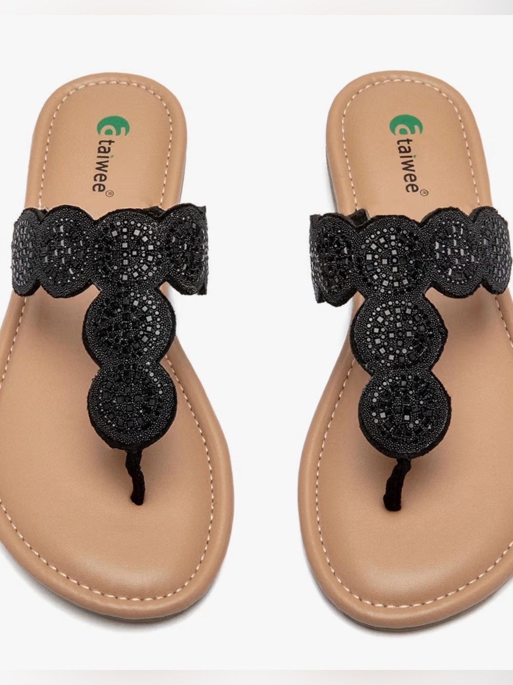 NWOT Ataiwee Women's Bohemian Bling Dressy Thong Flat Slide Sandals 13